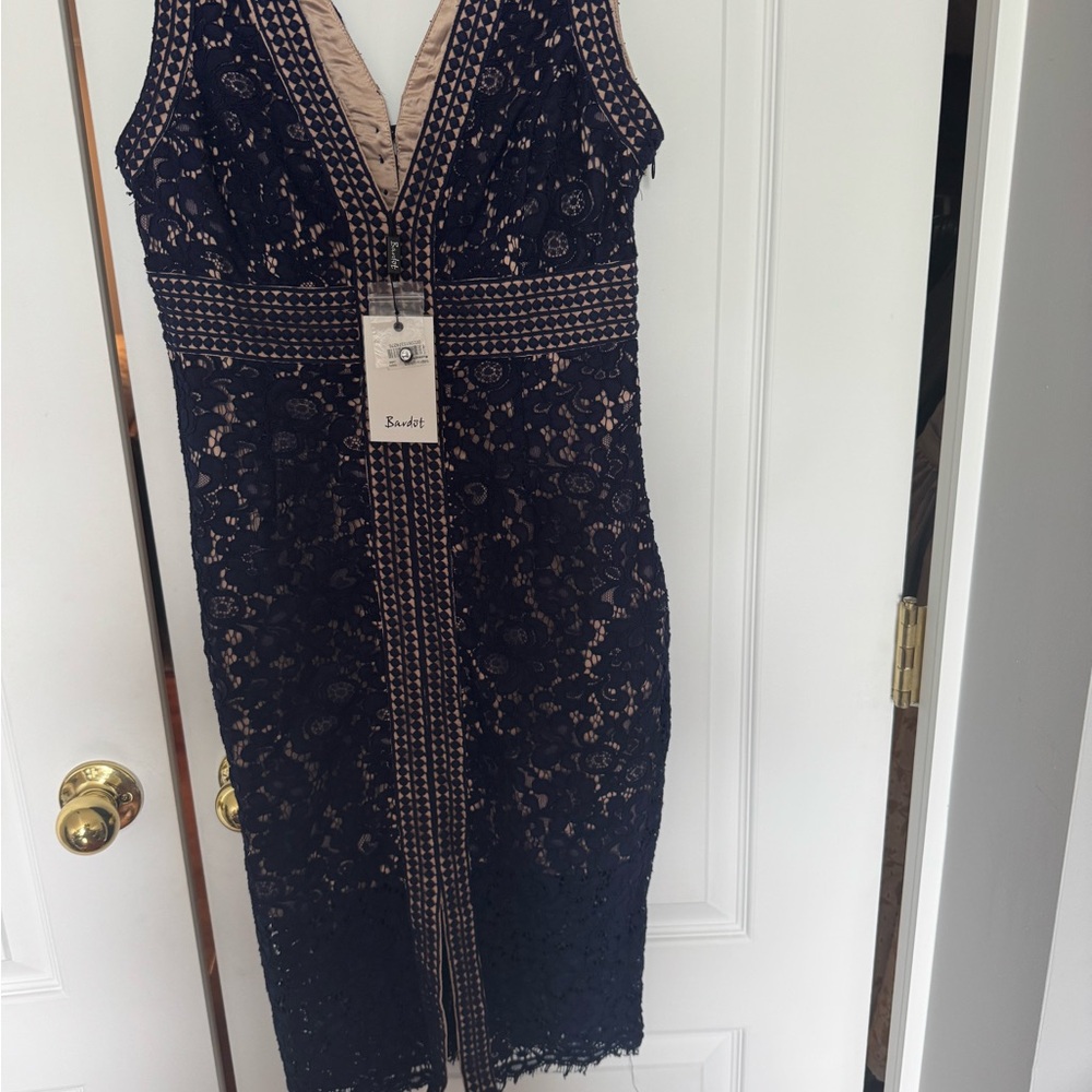 Bardot Midnight Blue and Nude Lace Midi Dress